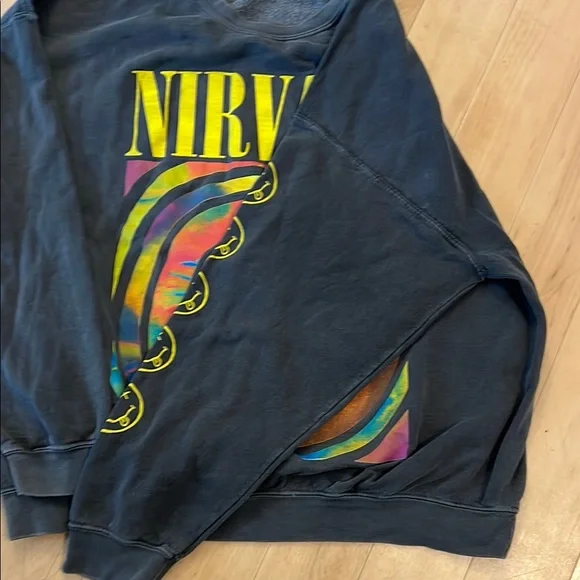 NIRVANA Black and Yellow Crewneck Sweater with Bold Smiley - Picture 4 of 6